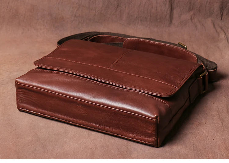 Men's Genuine Cowhide Leather Messenger Bag