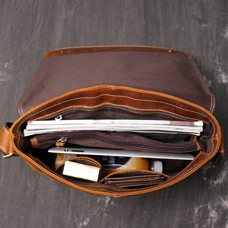 Men's Genuine Cowhide Leather Messenger Bag