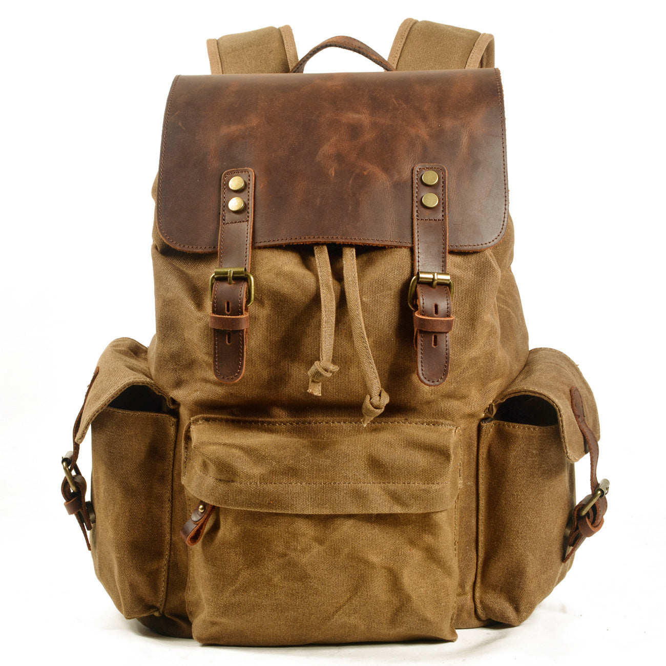 Men's Canvas Casual Backpack Trendy Computer Oil Wax Matching Hide Bag Fashion Brand