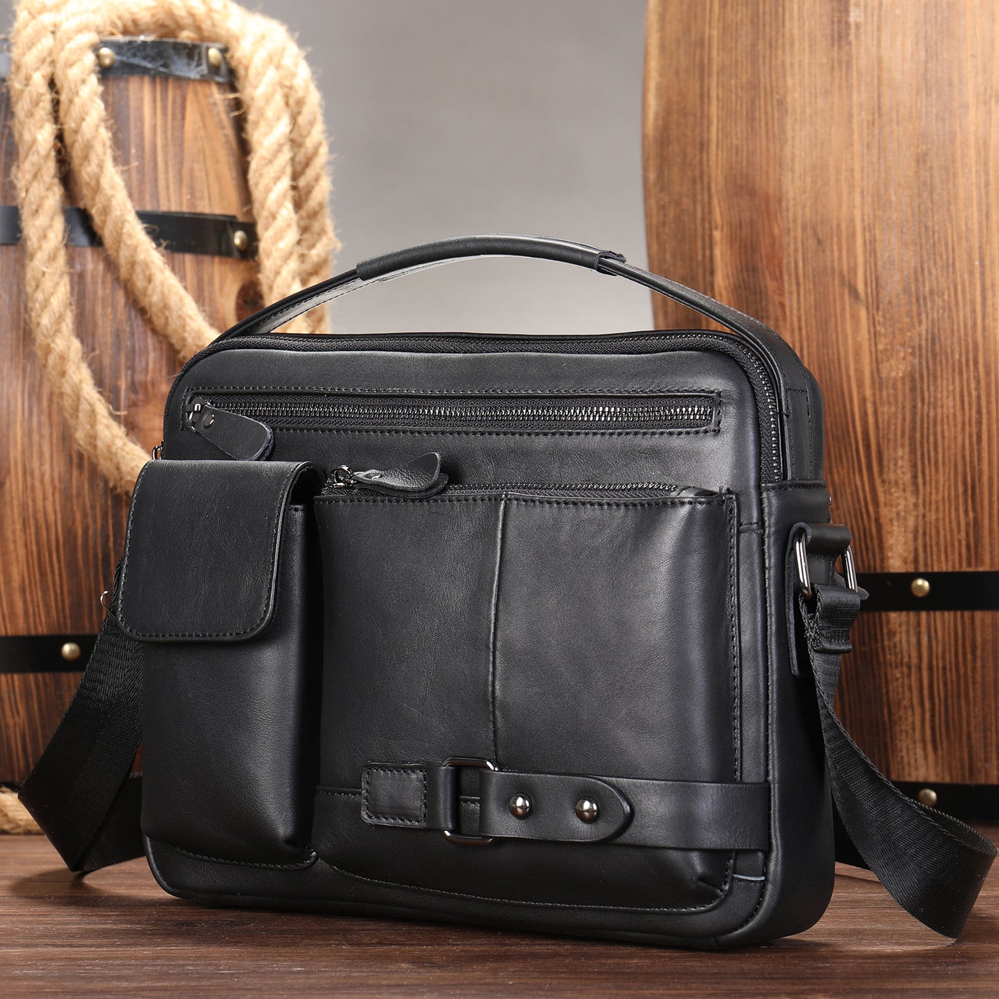 Men's High Sense Oil Wax Genuine Goods Genuine Leather Messenger Bag