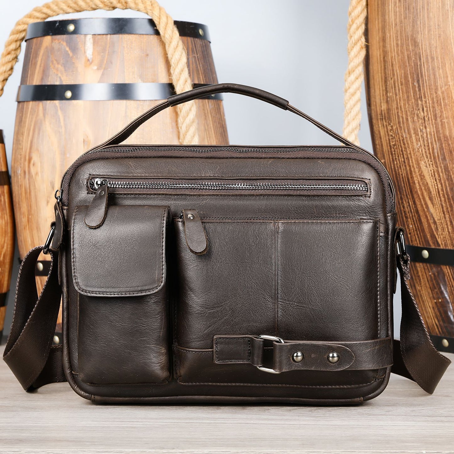 Men's High Sense Oil Wax Genuine Goods Genuine Leather Messenger Bag