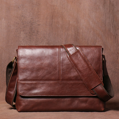 Men's Genuine Cowhide Leather Messenger Bag