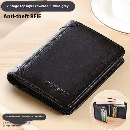 Genuine Leather Anti-theft Swiping Ultra-thin Cheng E Wallet