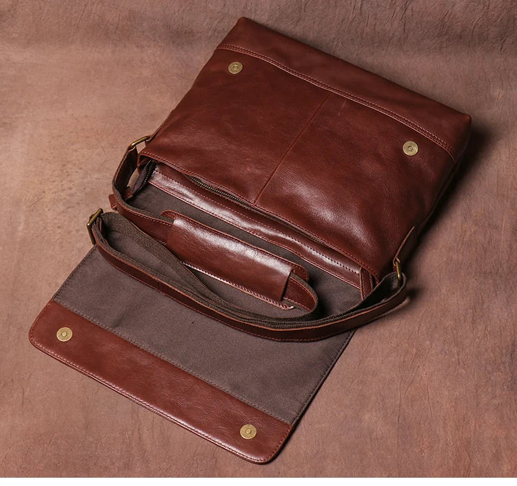 Men's Genuine Cowhide Leather Messenger Bag