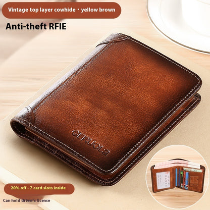 Genuine Leather Anti-theft Swiping Ultra-thin Cheng E Wallet