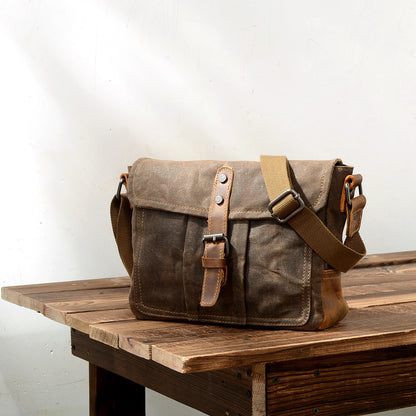 Men's Distressed Canvas Messenger Bag