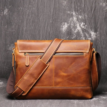 Men's Genuine Cowhide Leather Messenger Bag