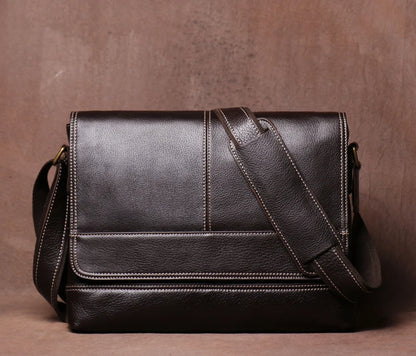 Men's Genuine Cowhide Leather Messenger Bag