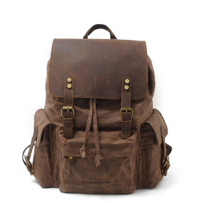 Men's Canvas Casual Backpack Trendy Computer Oil Wax Matching Hide Bag Fashion Brand