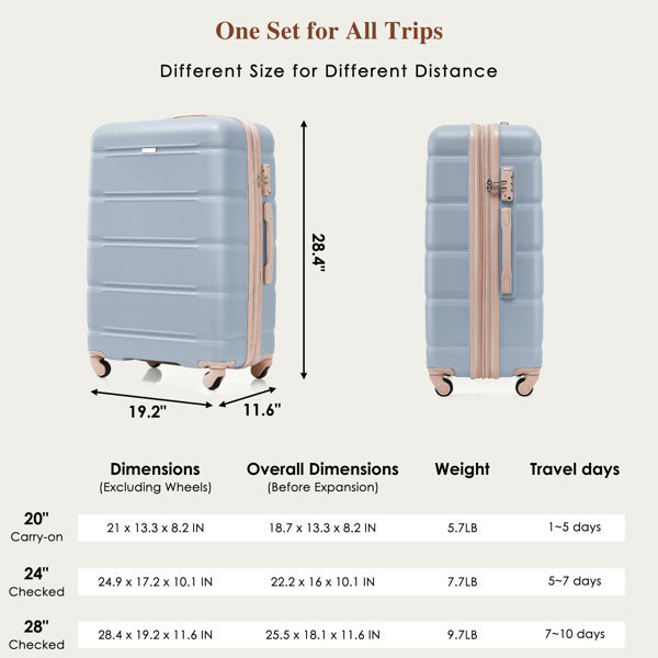 4-piece Luggage Set, 20 Inches With USB Port, Expandable ABS Durable Suitcase With Travel Bag, Cup Holder, ABS Hard Shell Luggage With Rotating Wheels