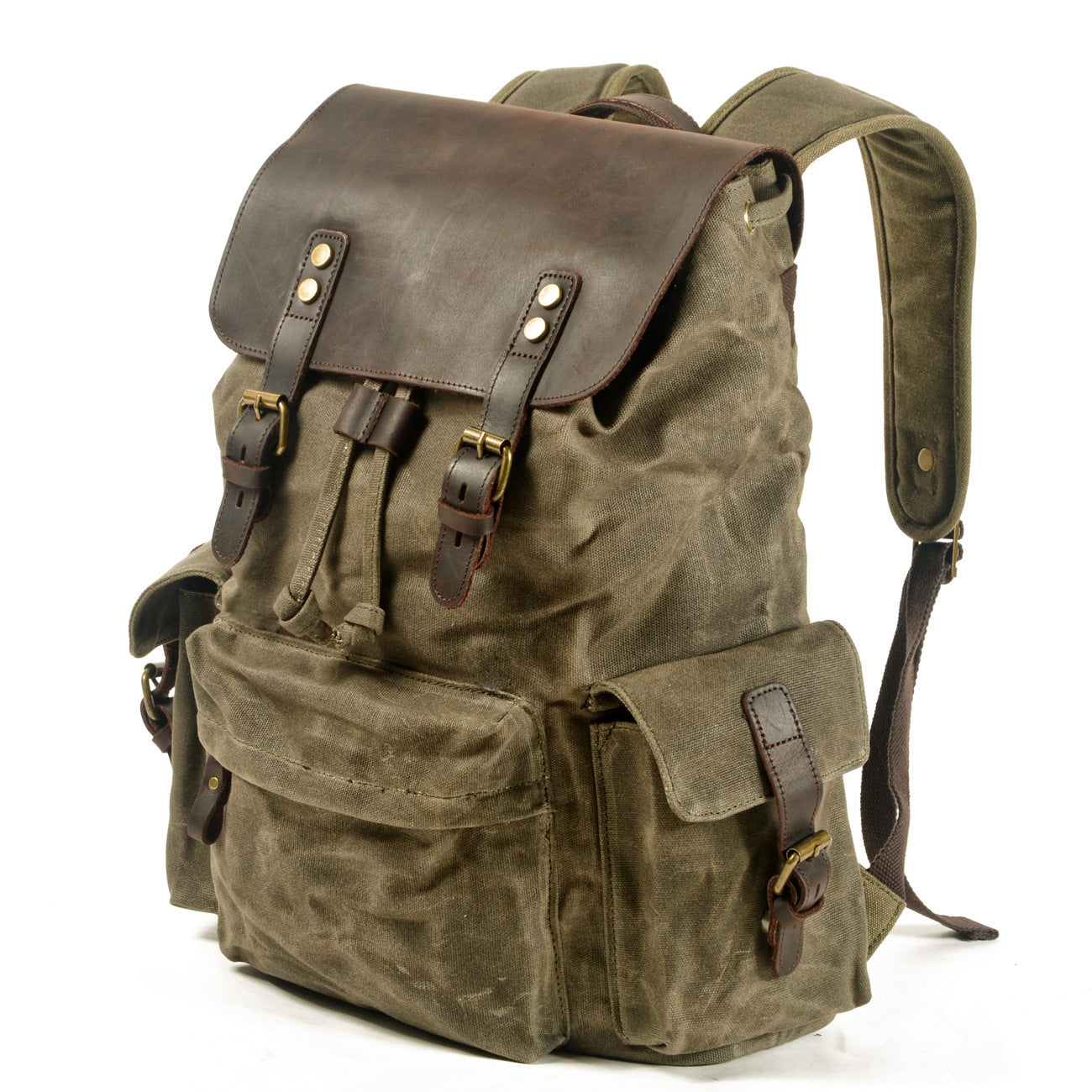 Men's Canvas Casual Backpack Trendy Computer Oil Wax Matching Hide Bag Fashion Brand