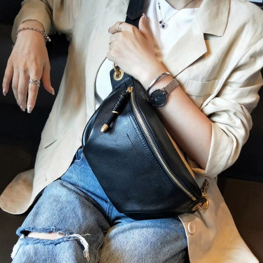 New Fashion Trendy Top Layer Cow Leather Wide Shoulder Strap Shoulder Messenger Bag