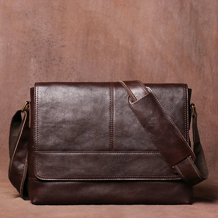 Men's Genuine Cowhide Leather Messenger Bag