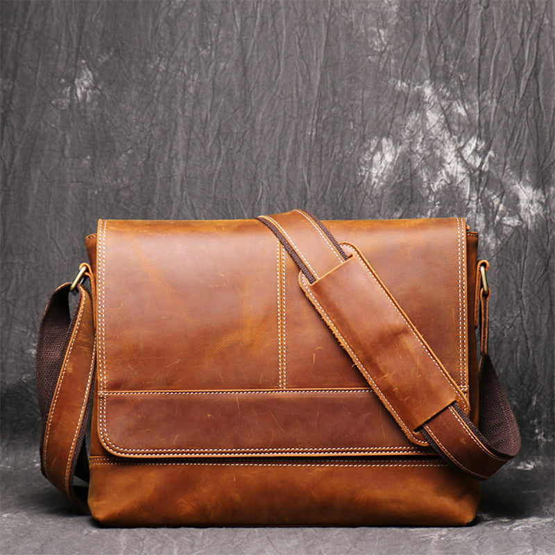 Men's Genuine Cowhide Leather Messenger Bag