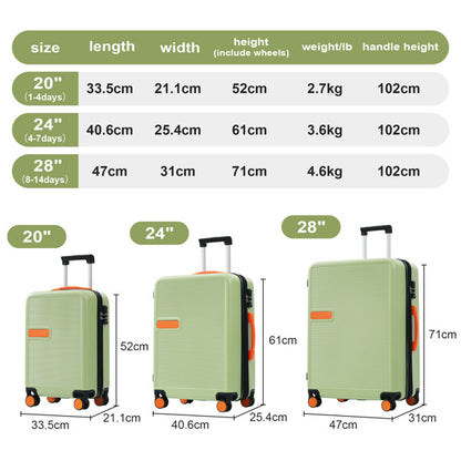 Hard Shell Luggage Set Of 3 Pieces, Contrasting Color Luggage With Swivel Wheels And TSA Lock, 20 Inches 24 Inches 28 Inches In Stock