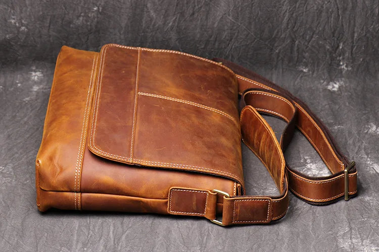 Men's Genuine Cowhide Leather Messenger Bag