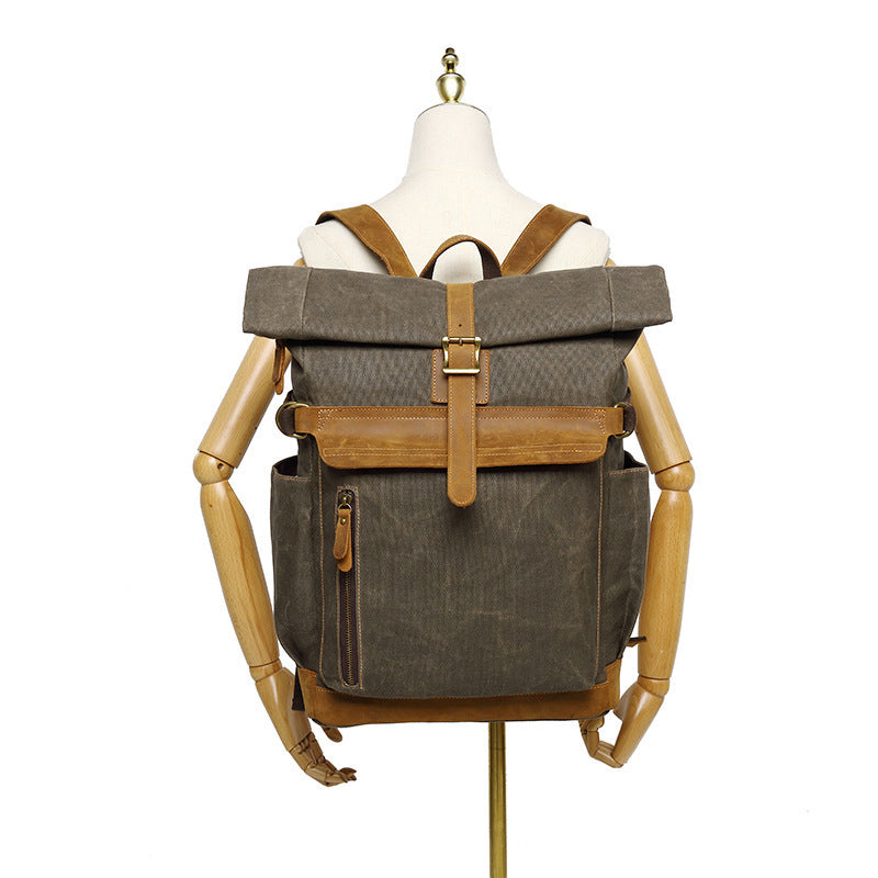 Backpack Crazy Horse Leather Leisure Travel Bag Men's Backpack Oil Wax Handheld Canvas Computer