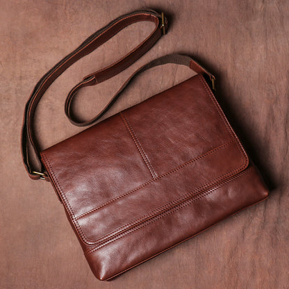 Men's Genuine Cowhide Leather Messenger Bag