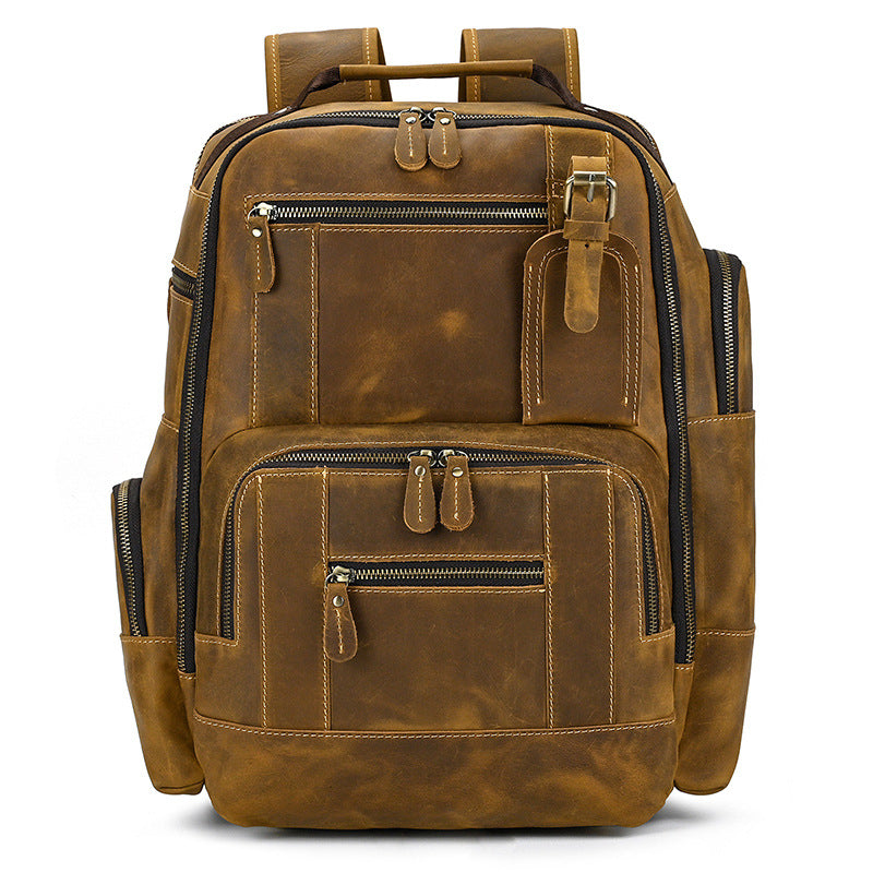 Men's Leather Backpack Retro Large Capacity Multi-pocket