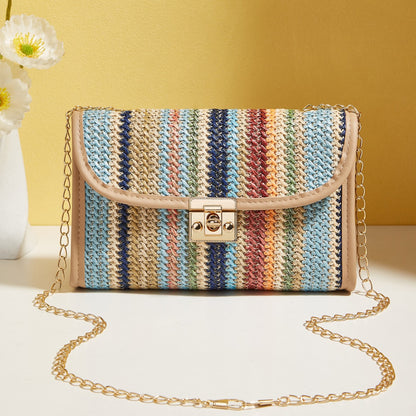 Woven Rainbow Fashion Crossbody Chain Square Bag