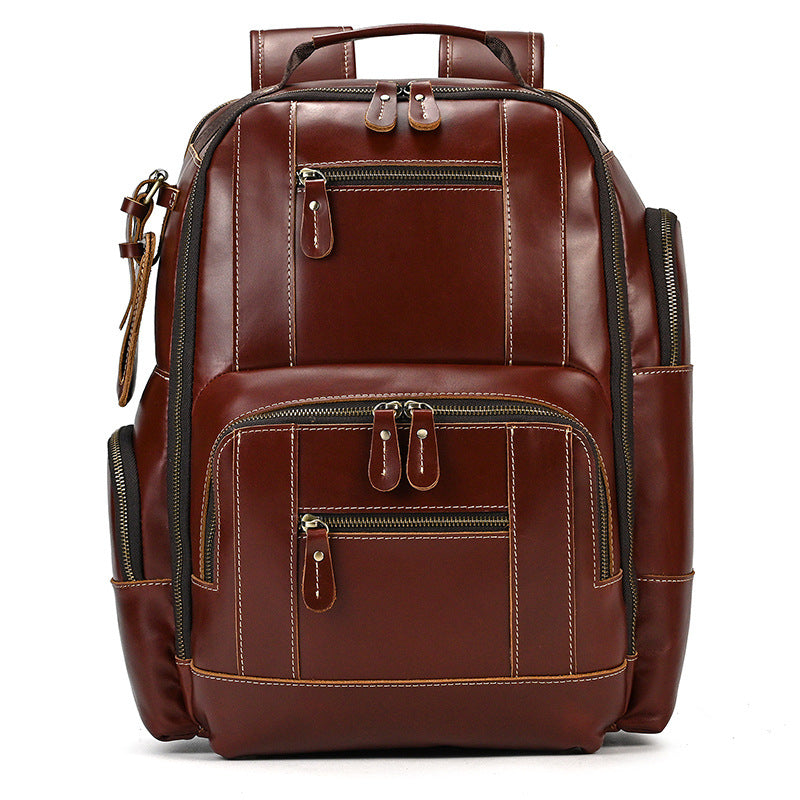 Men's Leather Backpack Retro Large Capacity Multi-pocket