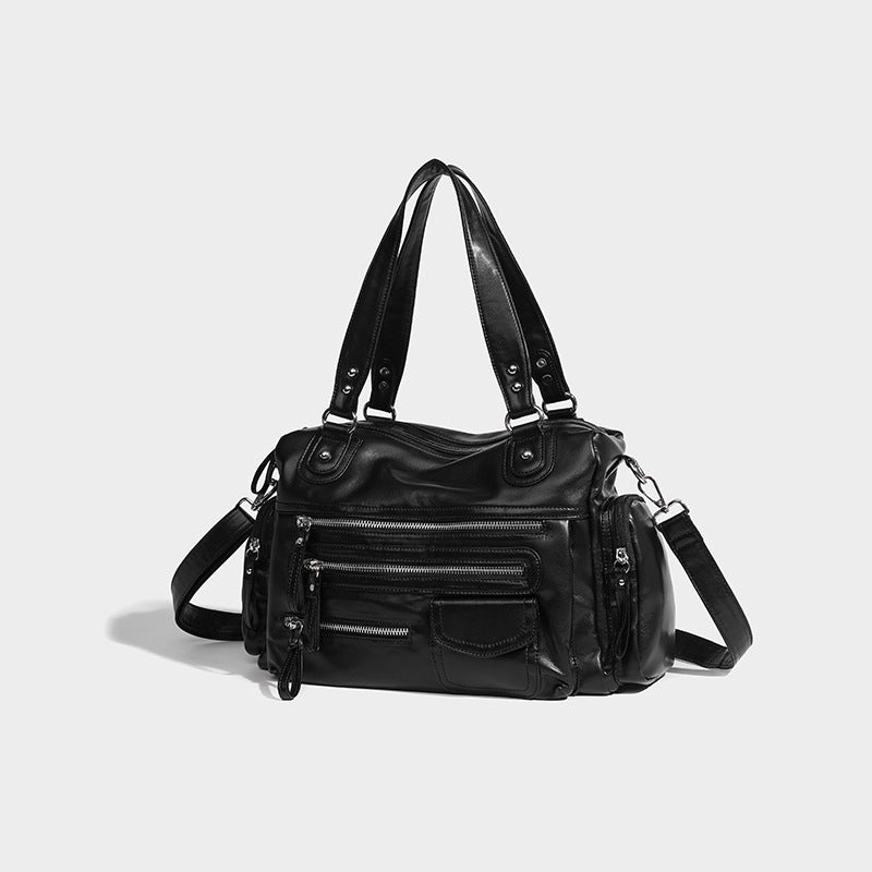 Fashion Black Vintage Zipper Motorcycle Bag