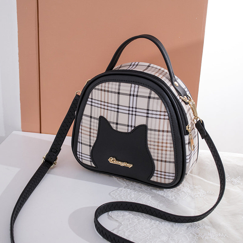 Women's Printed Checks Cat Pattern Shoulder Bag