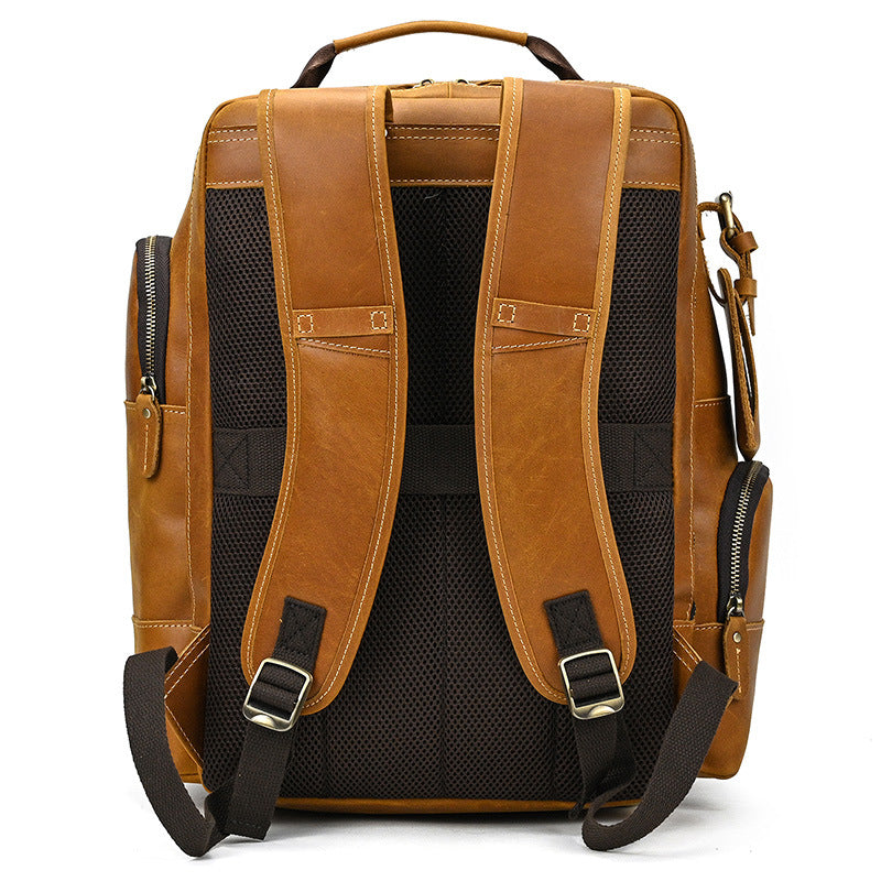 Men's Leather Backpack Retro Large Capacity Multi-pocket