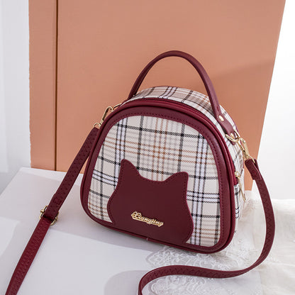 Women's Printed Checks Cat Pattern Shoulder Bag