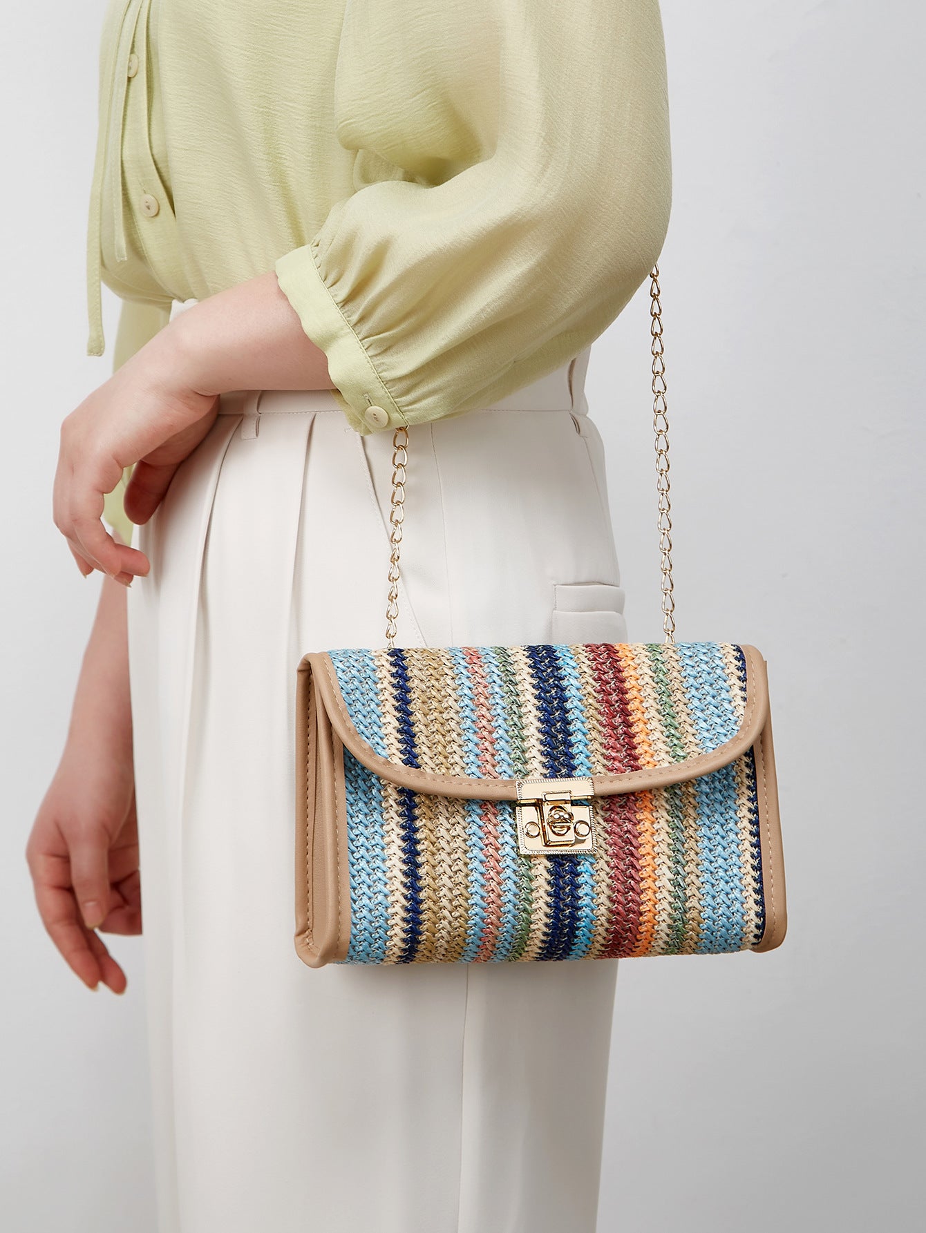 Woven Rainbow Fashion Crossbody Chain Square Bag