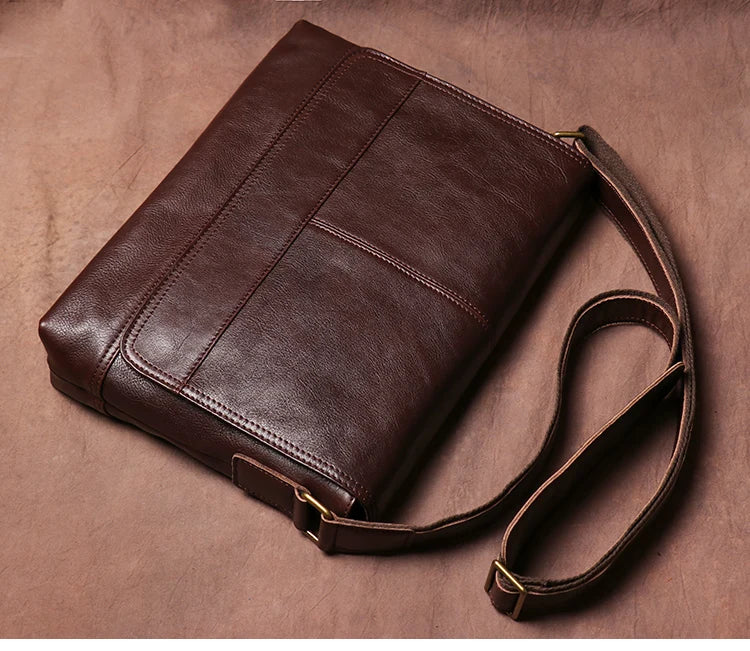 Men's Genuine Cowhide Leather Messenger Bag