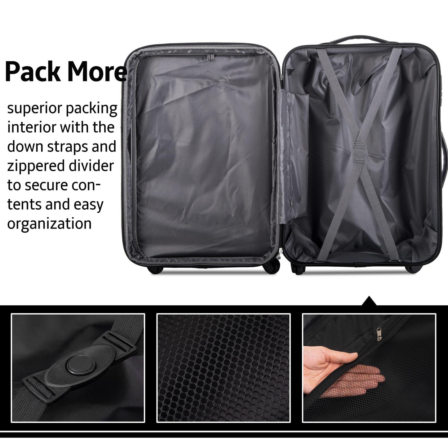 3 Piece Set Of Suitcases, Hard Shell Trolley Cases With TSA Locks 20 Inches 24 Inches 28 Inches