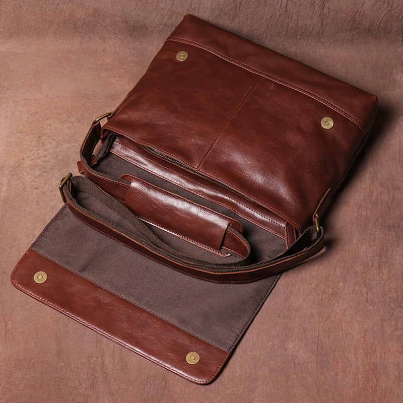 Men's Genuine Cowhide Leather Messenger Bag